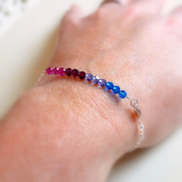 Dainty Blue and Fuchsia Crystal Row Bracelet in Sterling Silver - Picture 1 of 6